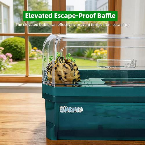 Turtle Tank Kit with 3-Stage Filter, Basking Platform & Heat Lamp - Complete Turtle Aquarium Habitat for Water Turtles, Enclosure or Hermit Crab Tank, Easy Drain Starter Kit Green, 25.9Inch