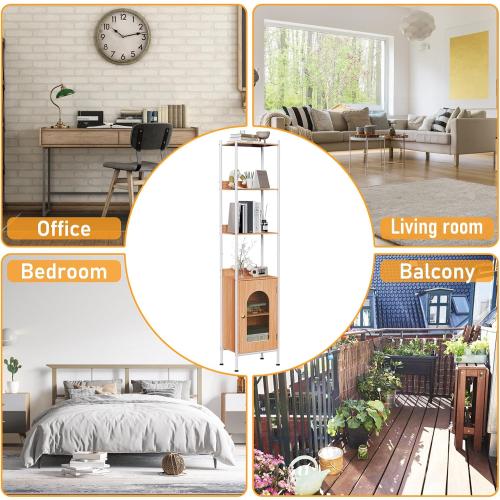 Size 6-Tier Book Shelf with Storage Cabinet,Freestanding Bookcase,Industrial Book Organizer Shelf for Living Room, Bedroom,Home Office, Rustic Brown Wood and Metal Design (Raw Wood Color, 6-Tier)