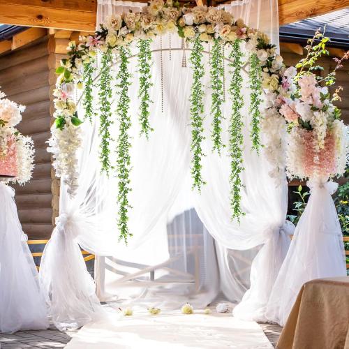 Dolicer 2 Packs Eucalyptus Garland with LED Lights String, 12FT Faux Eucalyptus Greenery Garland, Artificial Hanging Green Leaves Vine Wedding Backdrop Arch Wall Table Decor (Green)