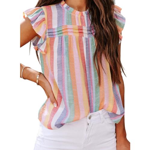 SHEWIN Womens Summer Crewneck Tank Tops | Casual, Ruffle, Sleeveless, Color Block, Summer Clothes