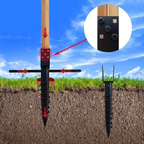 1 Pack 24 Inch Black U Model Ground Anchor Fence Includes Lag Bolts and Rebar, Fits Standard 4x4 (3.5 X 3.5 Inch) Post, No Dig Post Stake for Deck,Fence,Porch,Railing,Mailbox