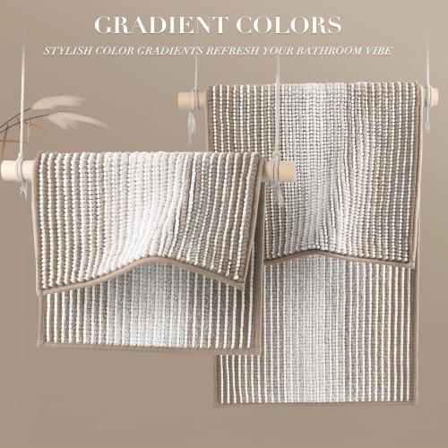 BSICPRO Bathroom Rugs and Mats Sets, 2 Piece Thick Absorbent Chenille Non Slip, Soft Shaggy Floor Mats, Machine Washable (Light Taupe)