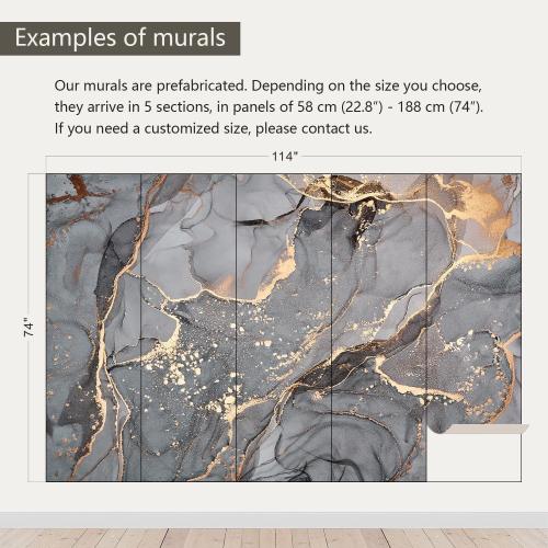 AFZEVEB-Gray and Gold Marble Wallpaper Wall murals for Bedroom 114x74(Not Peel and Stick)