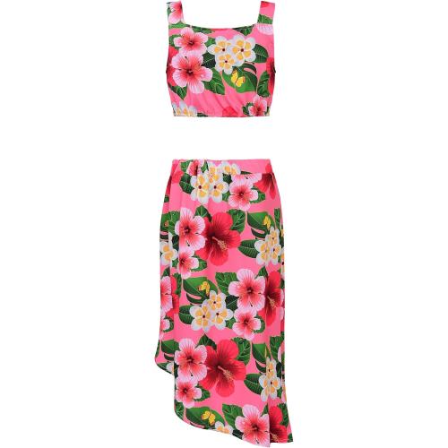 Size S....ReliBeauty Hawaiian Skirt Costume for Girls Red Flowers 6 Piece Kit