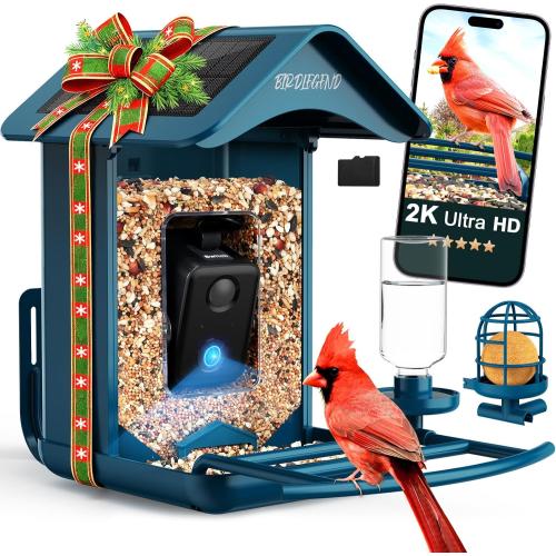 BIRDLEGEND® Bird Feeder with Camera Solar Powered, 2K Portrait Live Free AI Forever Instant Arrival Alerts with 64GB Card, Smart Camera Birds Feeders Wireless Outdoor Gift for Bird Lover, 2.4G WiFi