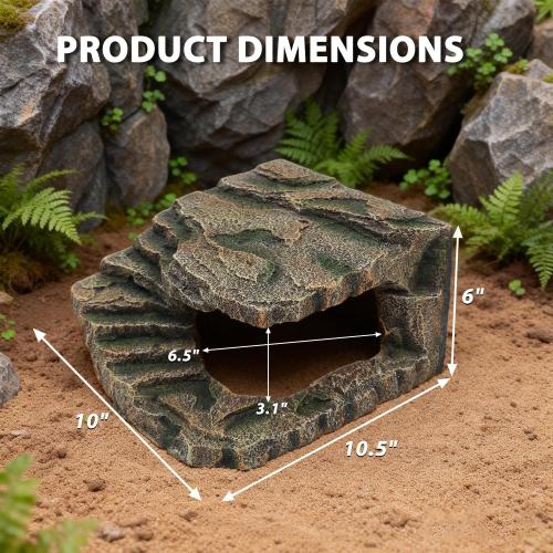Extra Large Reptile Hide and Basking Platform, Resin Rock Cave for Bearded Dragons, Geckos, Snakes, Turtles and Lizards