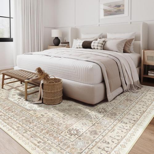zesthome 9x12 Area Rugs,Stain Resistant Washable Rug,Ultra-Thin Rugs for Living Room,Bedroom,Non-Slip Backing Home Decor Large Area Rug (Cream/Beige,9'x12')