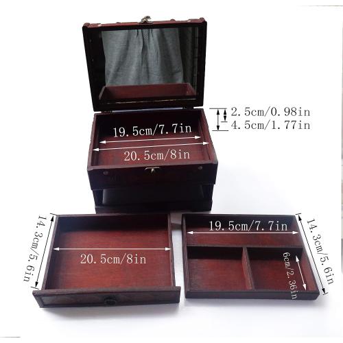 ISOTO Retro Vintage Wooden Jewelry Box Storage Box Organizer Container Case Chest Trinket Box with Mirror for Gilrs Girlfriend Women for Mother's Day (Style 3)