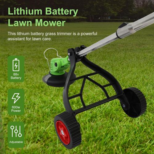 ALSO GO 21V Electric Lithium-Ion Grass Trimmer Lawn Mower with Stand Wheels and 1.5Ah Battery, Lightweight Weed Wacker Cordless Weed Eater Battery Powered for Yard and Garden, Green