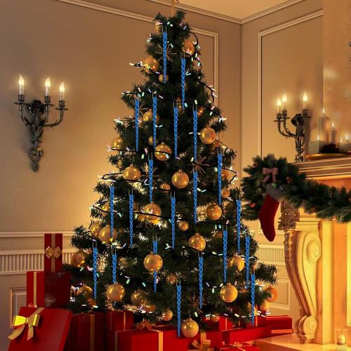 30 Pcs Christmas Plastic Icicle Twisted Plastic Icicle Ornaments Christmas Tree Hanging Decoration and Holiday Xmas Party Wedding Hanging(7.8 Inch,Blue)