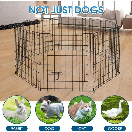BLACK Dog Pen Pet Playpen Dog Fence Indoor Foldable Metal Wire Exercise Puppy Play Yard Pet Enclosure Indoor Outdoor 8 Panels 30 Inch with Bottom Pad/Top Cover