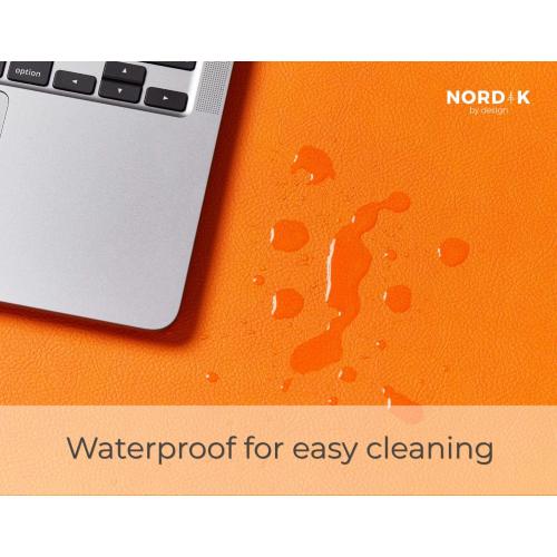 Nordik Leather Desk Mat Cable Organizer - Tangerine Orange 35 X 17 inch - Premium Extended Mouse Mat for Home Office Accessories - Non-Slip Vegan Leather Desk Pad Protector & Desk Blotter Pad