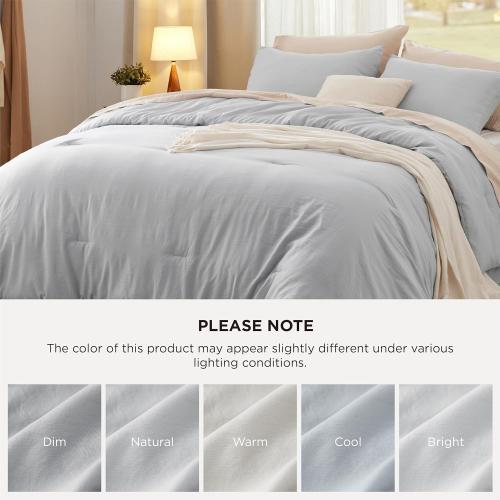 Bedsure King Comforter Set, Light Grey Soft Prewashed Bedding for All Seasons, 3 Pieces GentleSoft™ Bed Set, 1 Lightweight Comforter (104x90) and 2 Pillowcases (20x36)