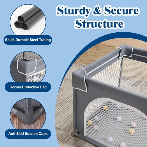 Small Playpen for Babies and Toddlers, 36x36, Soft Breathable Mesh, Anti-Slip Base, Mini Baby Play Yard with Pull-Up Ring