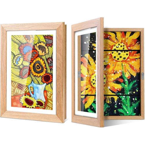2 Pack Kids Art Display Frame - 18X13 Front Opening Kids Artwork Frames Changeable, Artwork Picture Frames Holds 150 Pieces, Wood Artwork Display Storage Frames for Children, Drawing, Home, Crafts