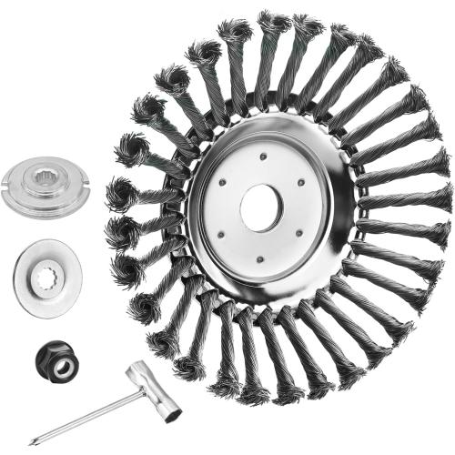 10 Inch Unbreakable Wired Trimmer Blade, Steel Wire Cutter Trimmer Head, Wire Rotary Brush Weed Trimmer Head, Weed Eater Head with Adapter Kit for Moss Grass Rust Removal, Gardening Lawnmower