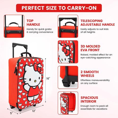 Fast Forward Hello Kitty 16 Soft Luggage - Cute & Durable Carry-On Suitcase for Travel 16X12X5