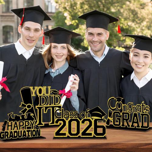 4 PCS 2026 Graduation Wooden Decorations,Black