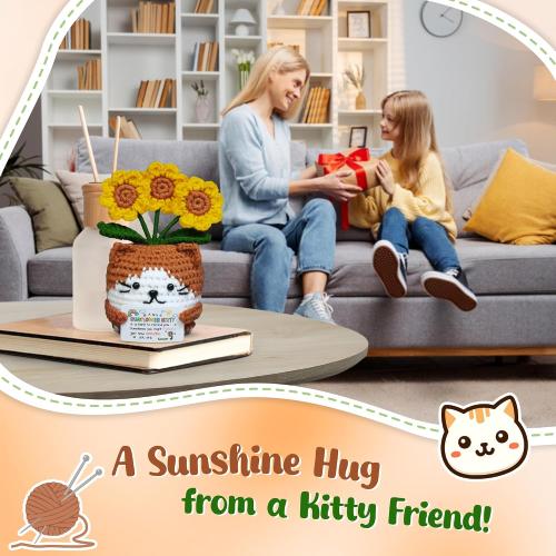 OASSIE Back to School Gifts for Kids Teens - Positive Crochet Sunflower Cat
