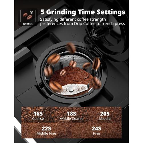 AIRMSEN Grind & Brew Coffee Maker with Built-in Grinder - Single-Serve Machine Compatible with K-Cup Pods & Ground Coffee, 1000W Fast 6-14oz Brew, Descaling Alert, Touchscreen & 50oz Removable Tank