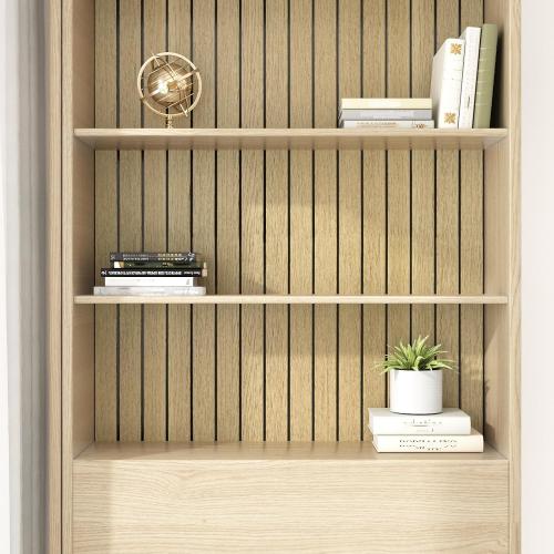 Brown 3D Wood Wall Panels Peel and Stick Fluted Wall Slat Panels | Self Adhesive Acoustic Wood Walls Panels Textured Slat Wooden Panel Wallpaper for Bedroom Living Room Studio 23.6x197
