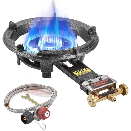 ARC Outdoor Propane Burner Stove, 13 Single Propane Burner, Cast Iron Portable Wok Burner With Bilateral Control Rings and 0-20 PSI Adjustable regulator, Stainless Steel Hose