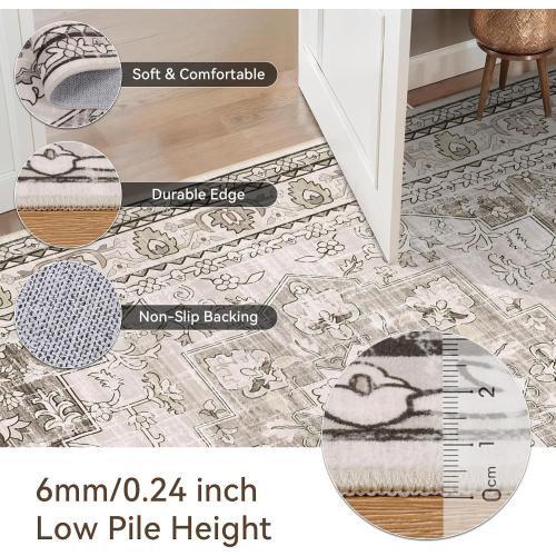 Beige 8x10 Findosom Area Rugs for Living Room, Non-Slip Soft Washable Rug with Vintage Medallion Pattern, Low Pile Faux Wool Large Boho Rugs for Bedroom, Ding Room, Entryway and Home Decor, Beige