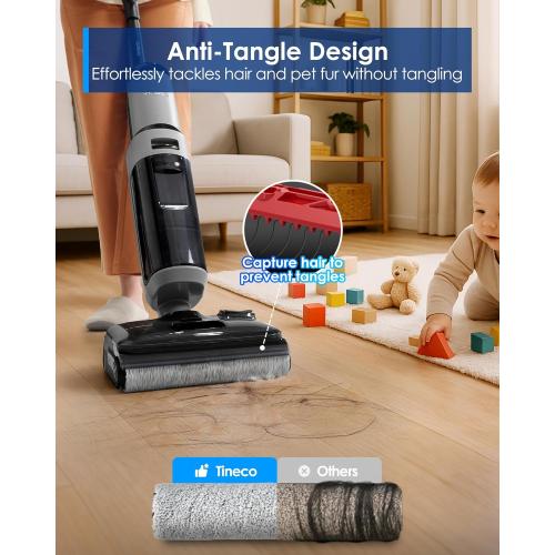 Tineco Floor ONE i5 Stretch Wet Dry Vacuum Cleaner, Vacuum & Mop in One Step, 20kpa Powerful Suction, 180° Lay-Flat Design, Anti-Tangle Design, Dual-Sided Edge Cleaning, Up to 30* Minutes Runtime