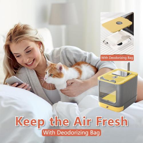 Upgraded Fully Enclosed Cat Litter Box with Lid, Covered Cat Box Enclosure, Anti-Splashing Easy to Clean Kitty Litter Boxes with Drawer, 3 Modes can Use from Kitten to Adult(White&Grey)