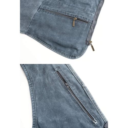 Size M Men's Denim Vest Outdoor Casual Multi Pocket Sleeveless Jacket Jean Work Travel Utility Vest