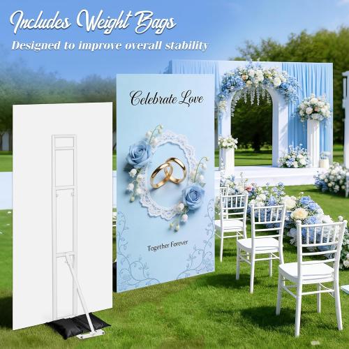 White Metal Wedding Backdrop Stand, Adjustable Height 3.3-6.6 Ft Arch Frame with Foldable Base , Installation-Free Balloon Floral Arch Stand for Party Ceremony Birthday Decor (1 Pack)