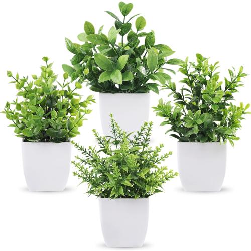Der Rose 4 Pack Fake Plants, Greenery Potted Plants for Home Decor Indoor