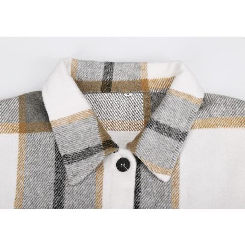 Double take Large Beaully Women's Flannel Plaid Shacket Long Sleeve Button Down Shirts Jacket Coats with Side Pockets