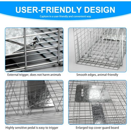 32 Live Animal Trap Cage, Heavy Duty Folding Live Animal Cage Trap for Stray Cats, Raccoons, Squirrels, Rabbits, Opossums, Groundhogs, Armadillos up to 16.5 lbs - 32 L x 11 W x 13 H