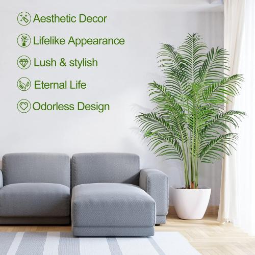 Artificial Palm Tree 6ft Tall Fake Palm Tree Indoor Decor with 18 Trunks and Real Bark Design Faux Tropical Areca Palm Silk Floor Plant in Pot for Home Office Living Room Bedroom Decor 2pcs