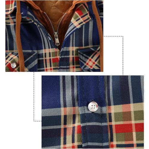 Size L...DOSLAVIDA Men's Flannel Shirt Jacket Quilted Lined Winter Coat Long Sleeve Button Dwon Shirt Warm Hooded Plaid Jacket Navy