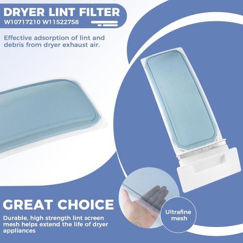 W10717210 W11607443 Dryer Lint Screen Replacement for Whirl-pool Ken-more May-tag Dryer Lint Filter, Replace WPW10717210, W11522758, W11451394, W11538107, 348846, 8558459 Dryer Lint Trap by Fetechmate