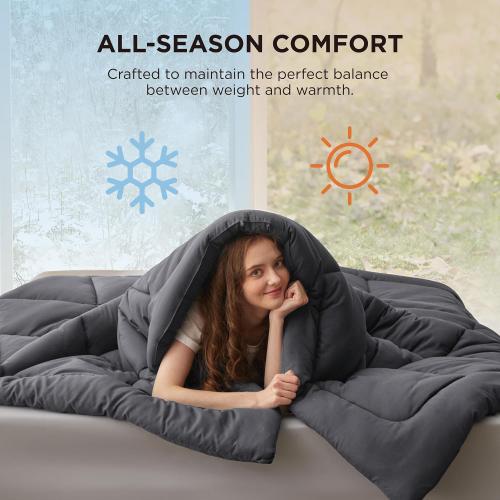 Bedsure Comforter Duvet Insert - Quilted Comforters King Size, All Season Duvet, Down Alternative Bedding, Gifts for Women/Men, Grey, King