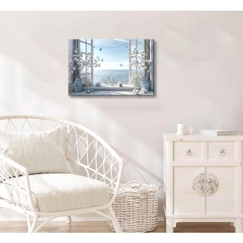 Birnsen Coastal Flower Bathroom Canvas Wall Art (Canvas, 36L x 24W)