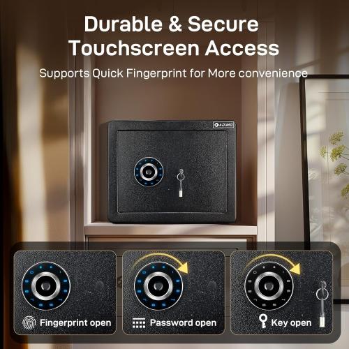 ADIMO Biometric Safe Box, 1.2 CuFt Home Safe with Biometric Fingerprint & Touchscreen, Removable Shelf & Alarm System, Money Box for Documents& Valuables Home Office Hotel