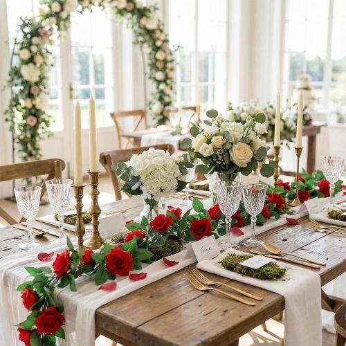 Suncalla 30 Pack 246ft Rose Garland Artificial Rose Flowers Vine with Green Leaves Hanging Fake Floral Garland Vine for Wedding Birthday Wall Garden Table Centerpiece Room Arch Decor(Red Color)