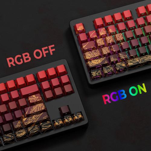 XVX Shine Through Keycaps - Double Shot PBT Keycaps 60 65 75 100 Percent, Side Print Key caps Custom 129 Keys Set, Dye Sub Wave of Kanagawa Key caps for Mechanical Keyboards, Red