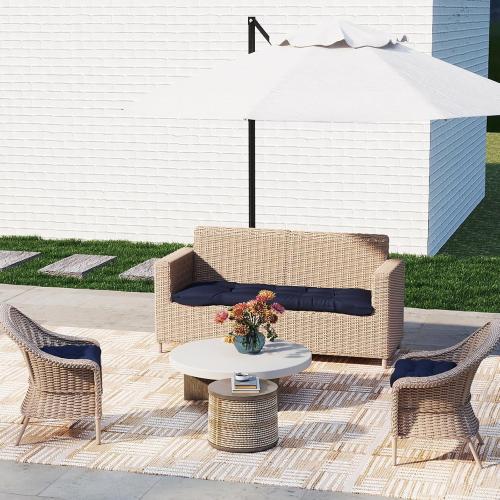 Outdoor Chair Cushions 22x22x4 Inch Set of 2, Dark Blue | Tufted Seat Pads with Ties for Patio Furniture Wicker Chairs Dining Chair, Waterproof Fade Resistant, Indoor Outside Use