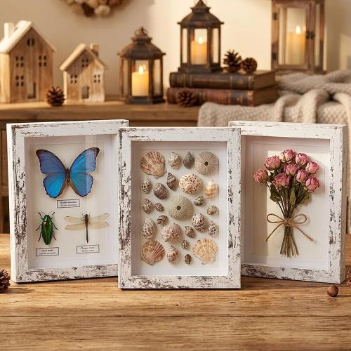 6 Pcs Wooden Picture Frame, Distressed White Frame Display Display Picture 5 x 4 with Mat or 8 x 6 Without Mat, Wood Rustic Photo Frames for Tabletop and Wall Mounting
