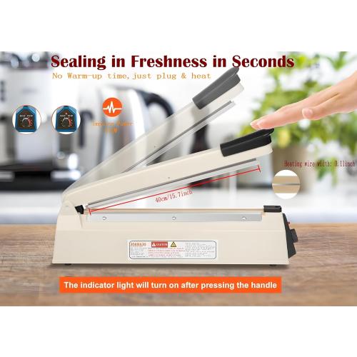 Impulse Sealer 16 inch Manual Heat Sealer Machine with Adjustable Heating Mode, ABS Shrink Wrap Bag Sealers for Plastic PE PP Bags, Portable Poly Bag Sealing Machine with Extra Replace Kit (white)