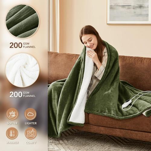Homemate Electric Heated Blanket Queen Size - 84x90 Heating Blanket Queen Size Dual Control 1/2/4/6/8 Hours Auto-Off 10 Heat Level Over-Heat Protection Flannel Sherpa ETL Certification