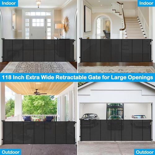 Reinforced 42 Tall X 120 Extra Wide Retractable Baby Gate Extra Long Baby Gates for Large Openings Prevent Kids and Pets from Jumping Over Retractable Pet Gate Reinforced Puppy Gates for Dogs, Black