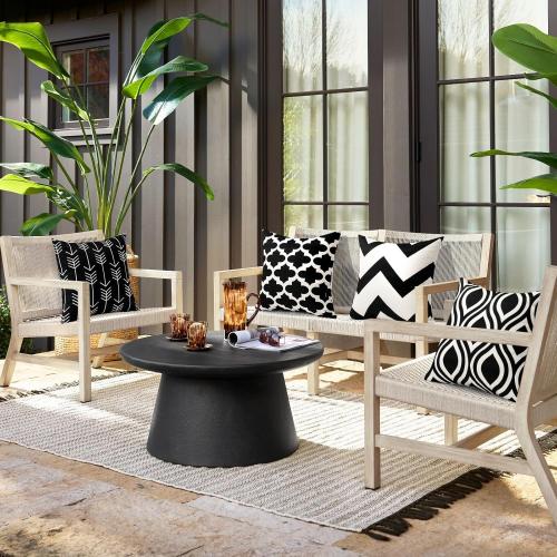 OTOSTAR Pack of 4 Outdoor Waterproof Throw Pillow Covers 18x18 Inch Decorative Outdoor Pillow Covers Garden Modern Black Geometric Cushion Cases for Patio Furniture Couch Ten Bench (Black)