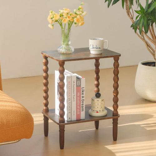 Fultyle Side Table, Small End Table with Storage Shelf, 2-Tier Small Coffee Tables Living Room for Bedroom, Narrow Spaces (Rustic Brown)