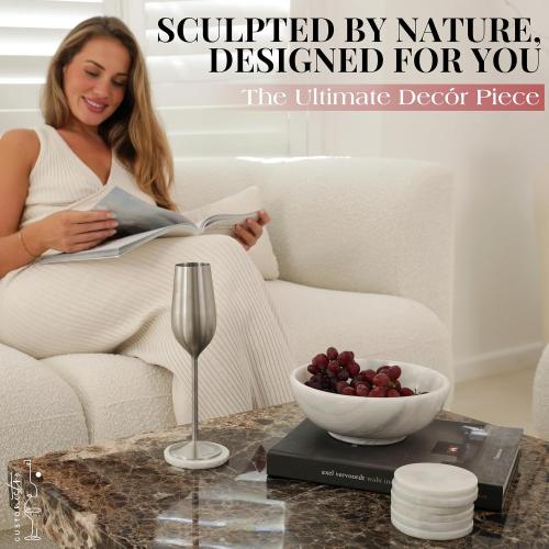 Gusto Nostro 8 Luxury White Marble Decorative Bowl for Coffee Table - Elegant Modern Fruit Bowl for Kitchen Counter - Heavy Stone Entryway Catch all for Keys, Jewelry, Potpourri Holder - Medium Size